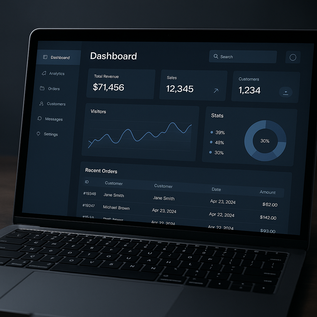 Panel de un proyecto de desarrollo web terminado, mostrado en una pantalla